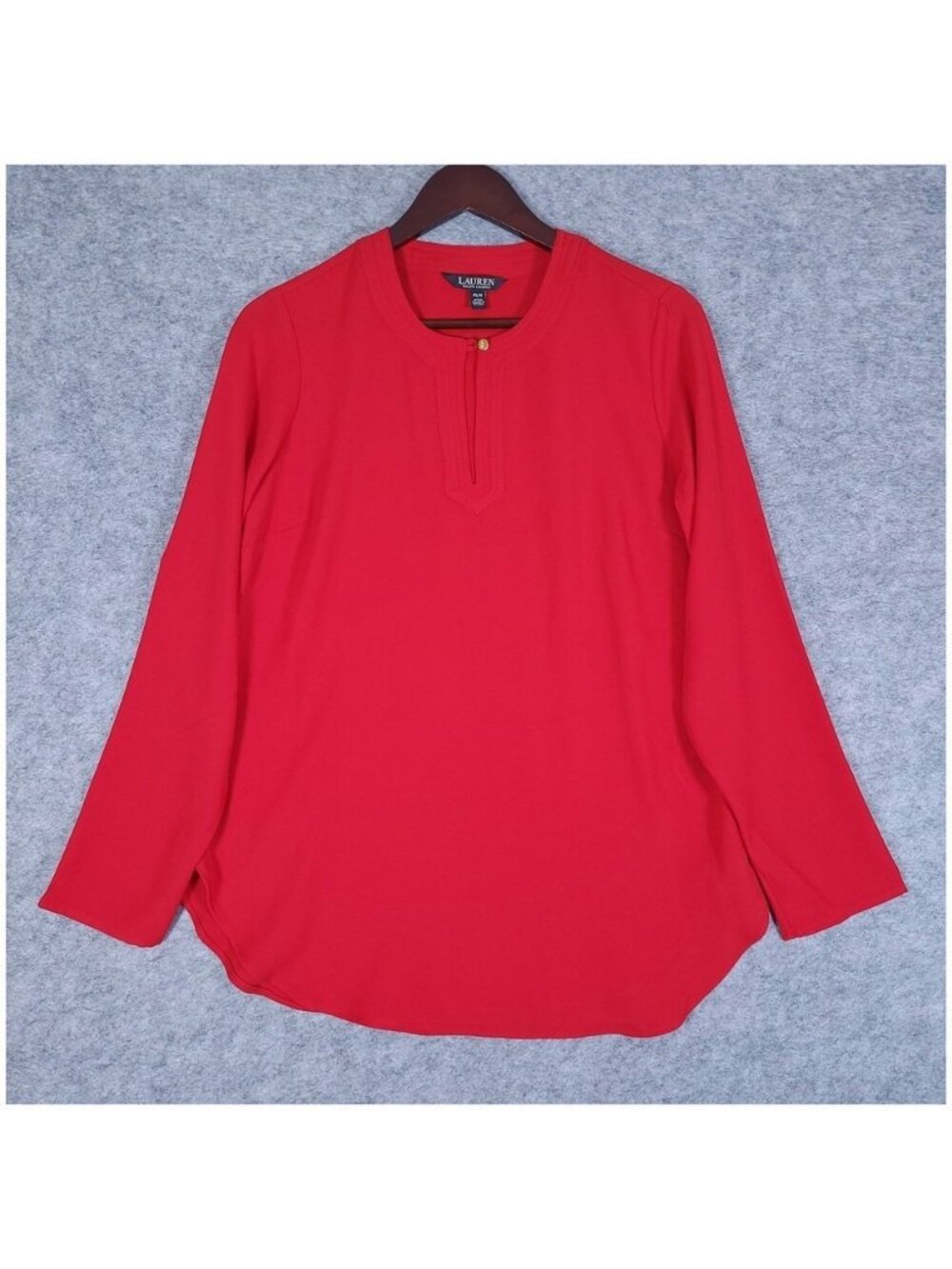 Lauren Ralph Lauren Georgette Tunic Blouse Womens Petite Large Red Long Sleeve